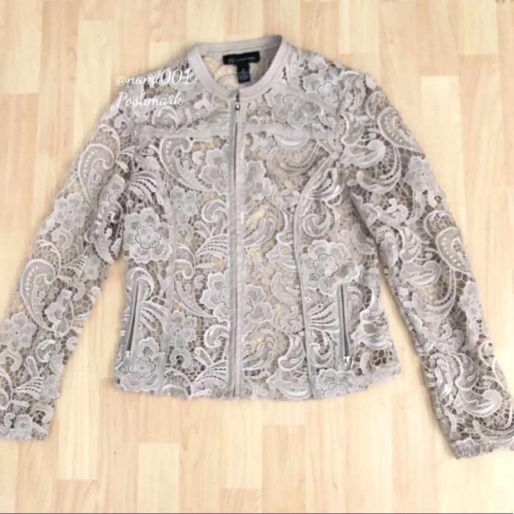 INC Lace Jacket Faux Leather Trim BEIGE COLOR - Picture 3 of 7